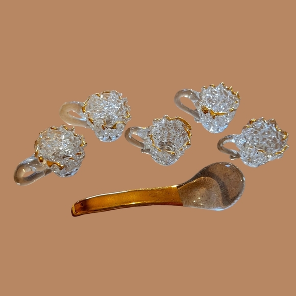 VINTAGE MINIATURE TEA CUPS AND SPOON HAND SPUN BLOWN GLASS WITH 22K GOLD OVERLAY - Picture 2 of 6